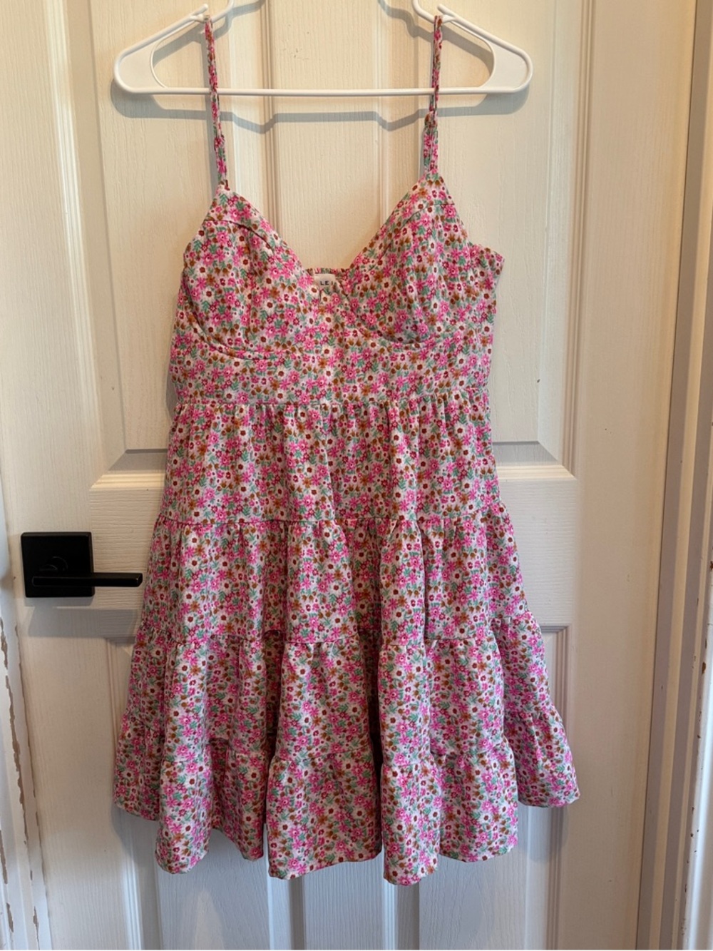 Pink Floral Tiered Spaghetti-Strap Dress
